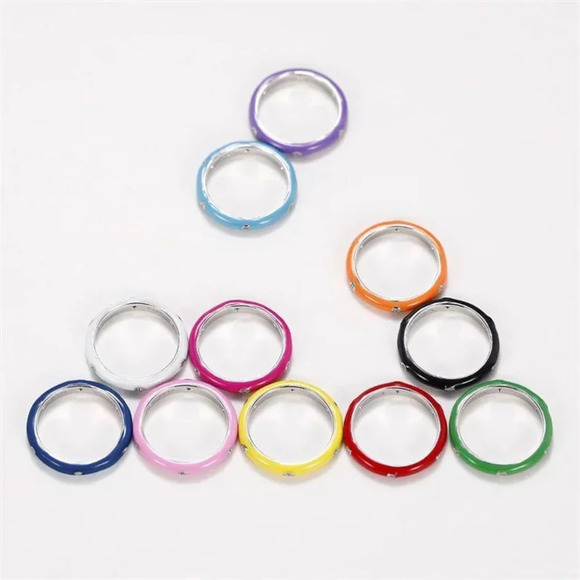 NEW Unisex Stacking‎ Black Enamel 925 Sterling Silver Ring Band, Size 7 - Picture 5 of 8